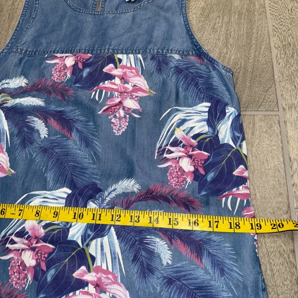 Tommy Bahama Dress Small Chambray Tropical Floral Print‎ Sleeveless with Pockets